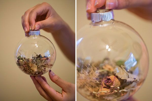   I love this idea of making an ornament using the petals and stems from a bouquet!   